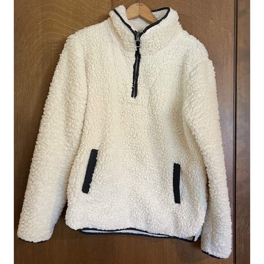 Thread + Supply Sherpa Ivory 1/4 Zip Pullover Size Women’s Medium Pockets